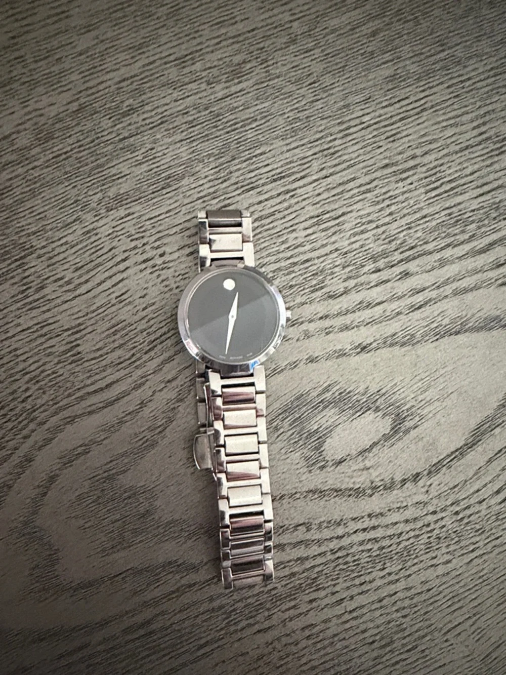 Movado Silver Bracelet Watch with Black Dial